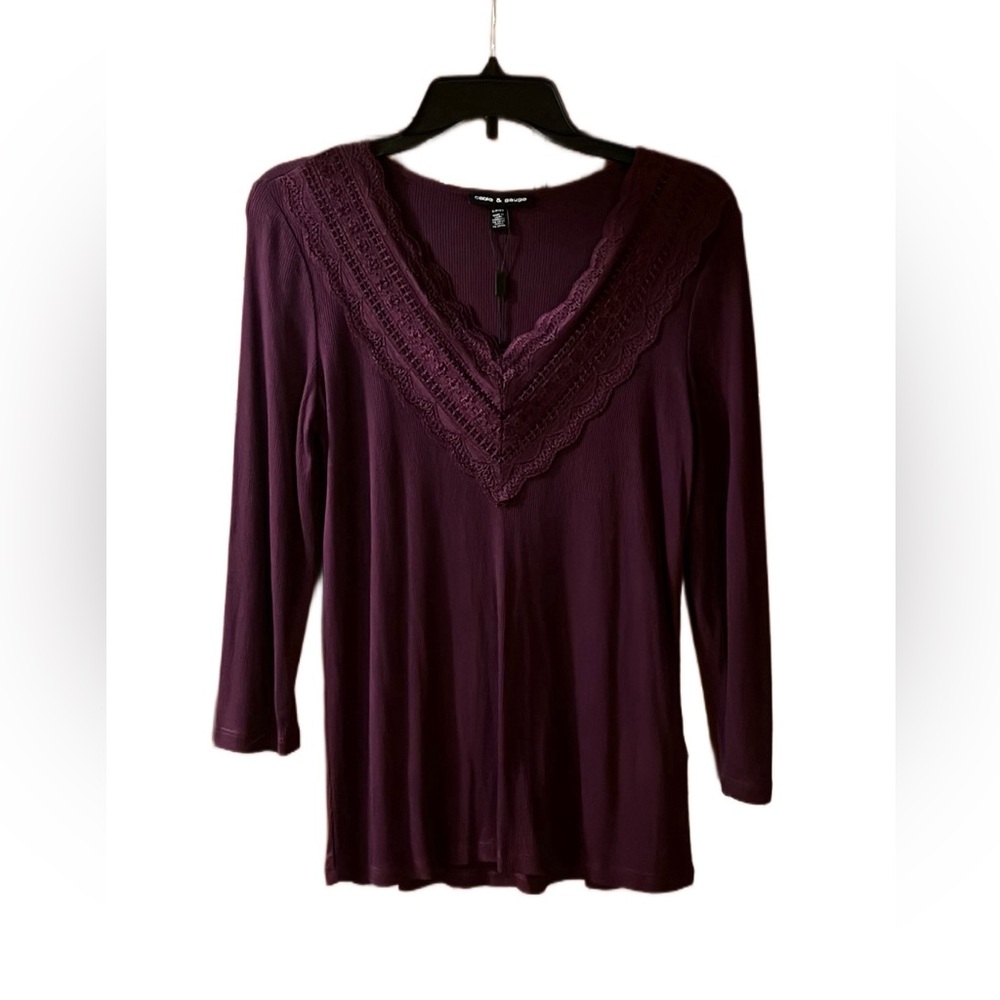 Purple 3/4 Sleeve Knit Shirt with Lace Detail. NWT